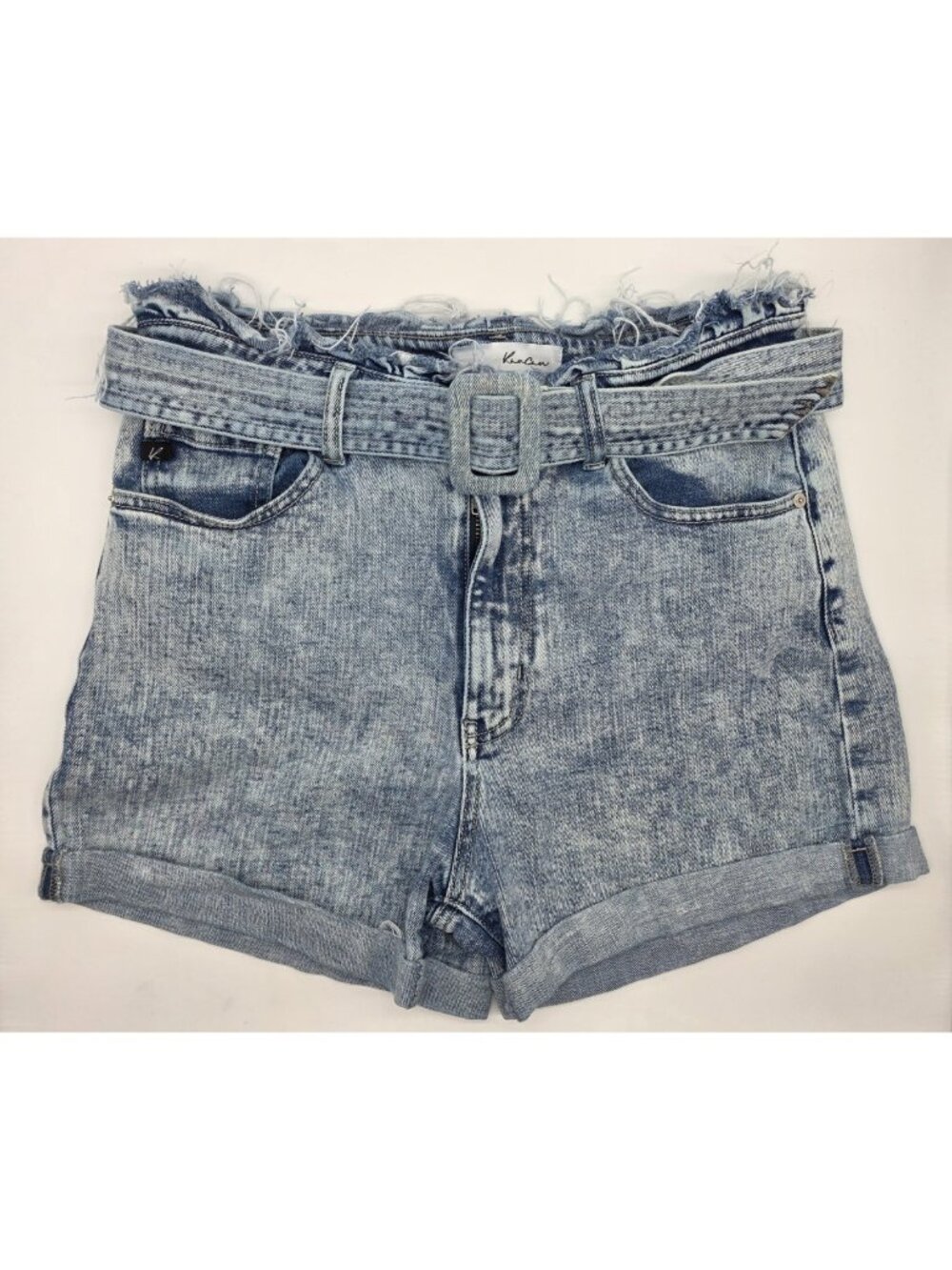 KanCan Women's Jean Shorts Size 9 / 28 Denim High Waist Paperbag Shorts Belted